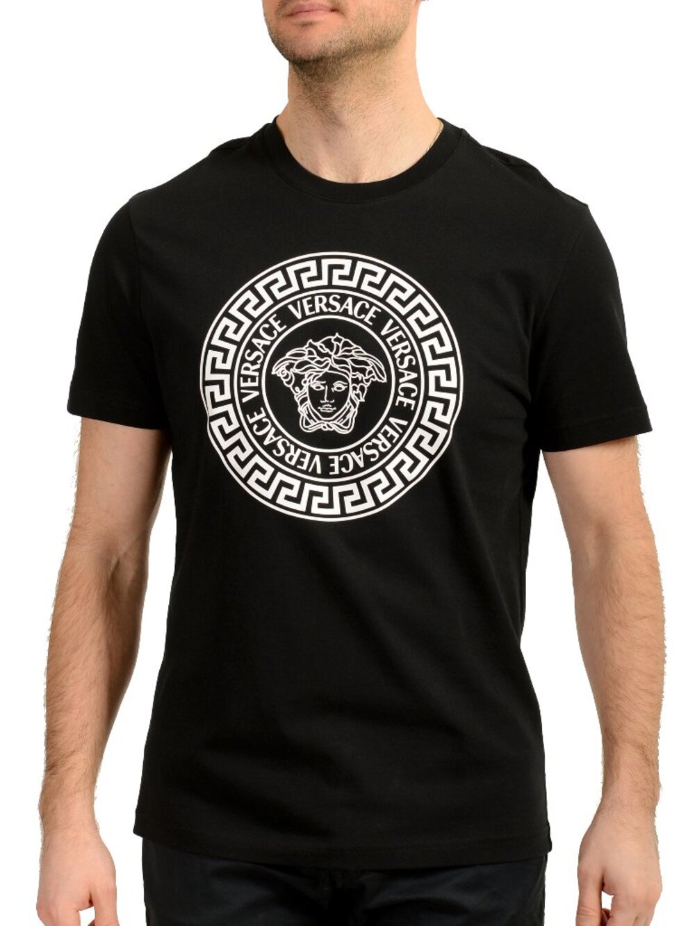Versace Men's Black Logo Print Crewneck Short Sleeve T-Shirt US 5XL IT 62